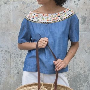 Souk Indigo Maya Embroidered Denim Blouse
